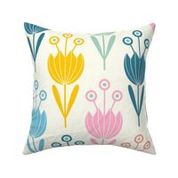 Spring Tulips Floral in Pastel Pink Blue Yellow Gray Green Red  with Cream - LARGE Scale - UnBlink Studio by Jackie Tahara