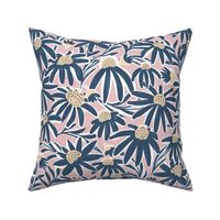Handdrawn Coneflower Abstract Floral Pastel Pink Blue Yellow