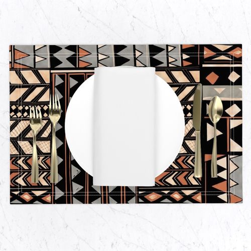 African Village Pattern-grey red ochre