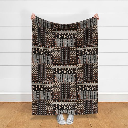 African Village Pattern-grey red ochre