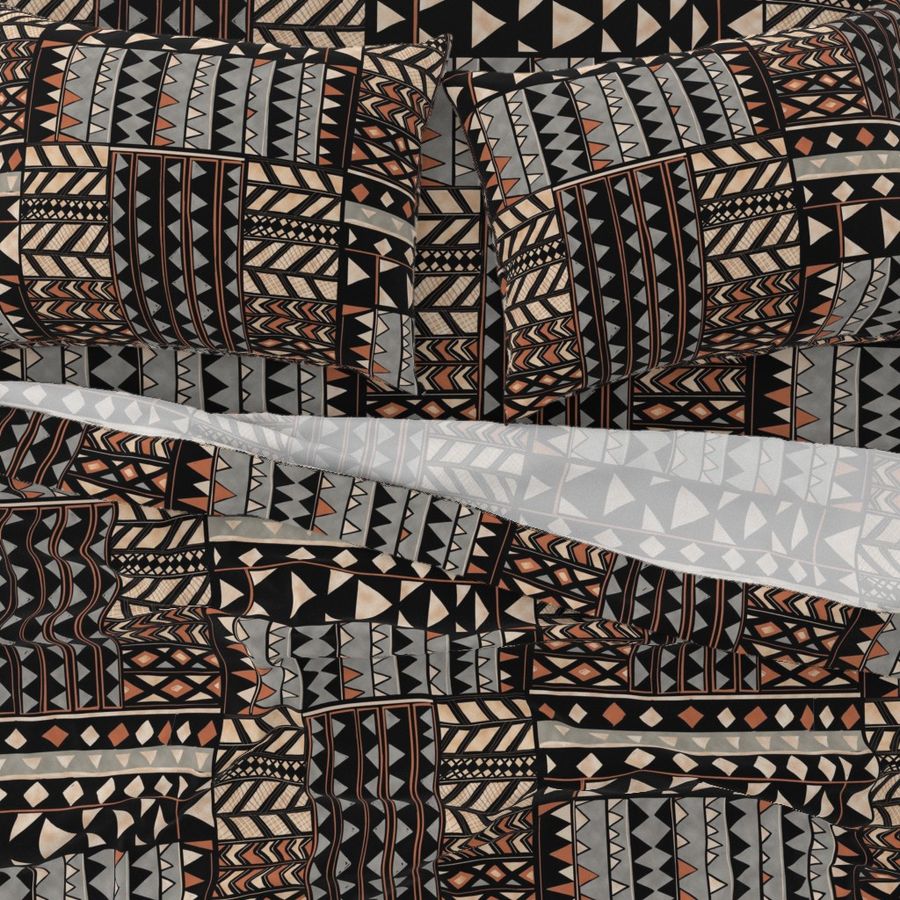 African Village Pattern-grey red ochre