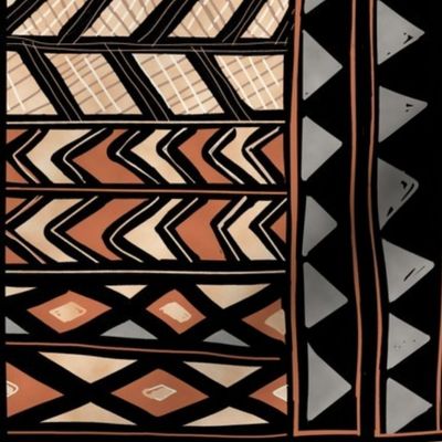 African Village Pattern-grey red ochre