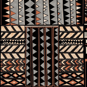 African Village Pattern-grey red ochre