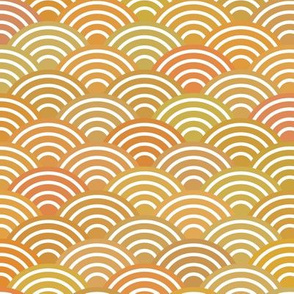 abstract scales simple Nature japanese wave circle pattern orange beige mustard 