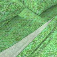 dragon fish scales simple pattern with japanese wave on green background. 
