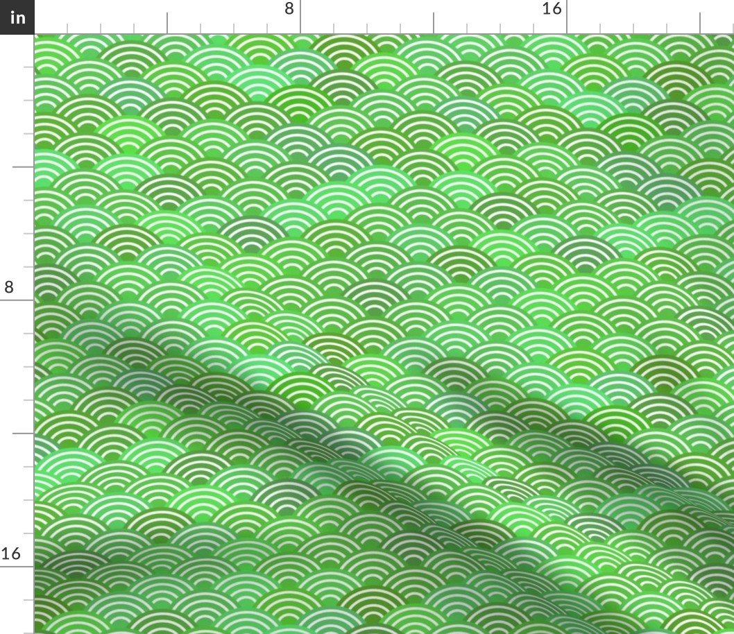 dragon fish scales simple pattern with japanese wave on green background. 