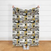 retro ovals Grey Mustard Taupe Black White