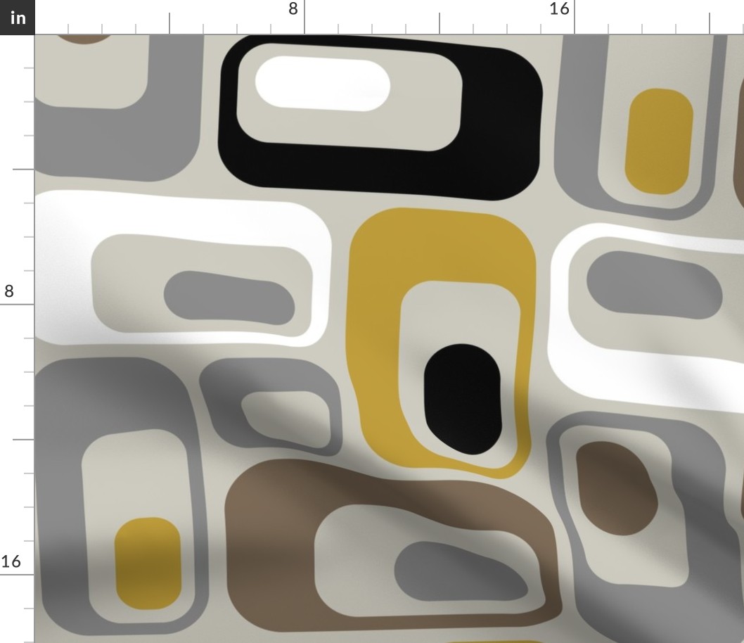 retro ovals Grey Mustard Taupe Black White