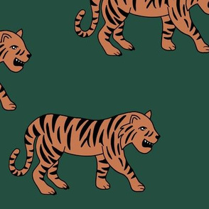 Minimalist tropical tiger jungle animal winter nursery design forest green orange JUMBO wallpaper