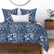 Forest Flowers reimagined paisley pattern navy blue large scale 