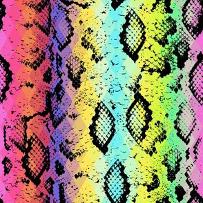 Snake skin texture  with colored rhombus. black rainbow blue green purple pink yellow, colorful psychedelic 