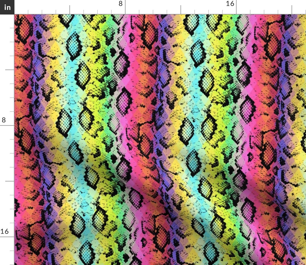 Snake skin texture  with colored rhombus. black rainbow blue green purple pink yellow, colorful psychedelic 
