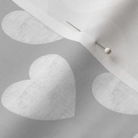 White Linen-Textured Hearts on Grey - Large Scale