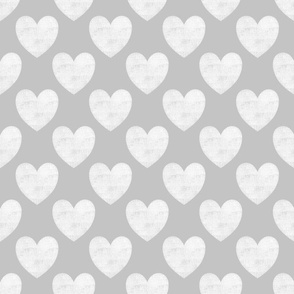 White Linen-Textured Hearts on Grey - Large Scale