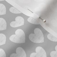 White Linen-Textured Hearts on Grey - Medium Scale