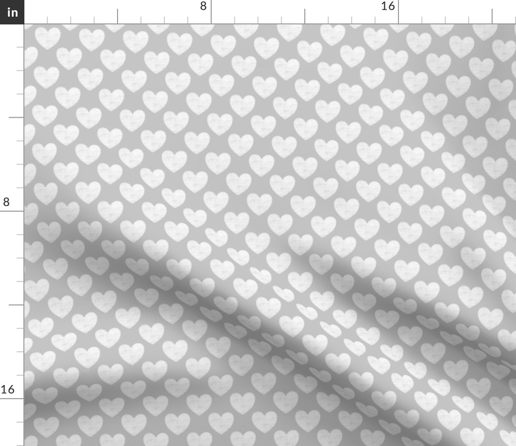 White Linen-Textured Hearts on Grey - Medium Scale