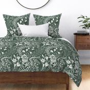Forest Flowers reimagined paisley pattern Forrest green  large scale