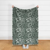 Forest Flowers reimagined paisley pattern Forrest green  large scale