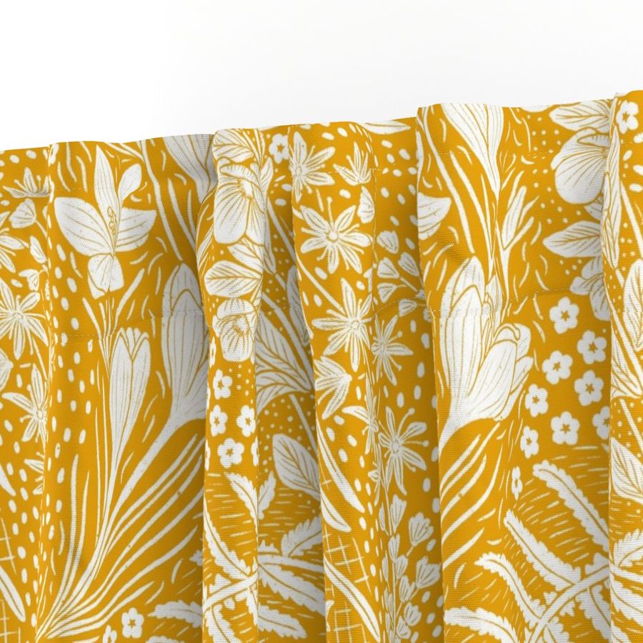 Forest Flowers reimagined paisley pattern mustard yellow large scale