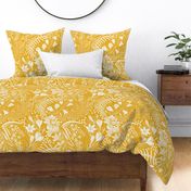 Forest Flowers reimagined paisley pattern mustard yellow large scale