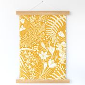 Forest Flowers reimagined paisley pattern mustard yellow large scale