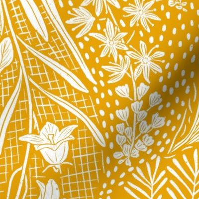 Forest Flowers reimagined paisley pattern mustard yellow large scale