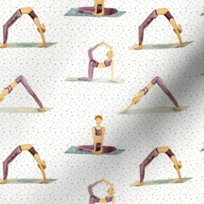 yoga pattern with dots - self care stretching in watercolor