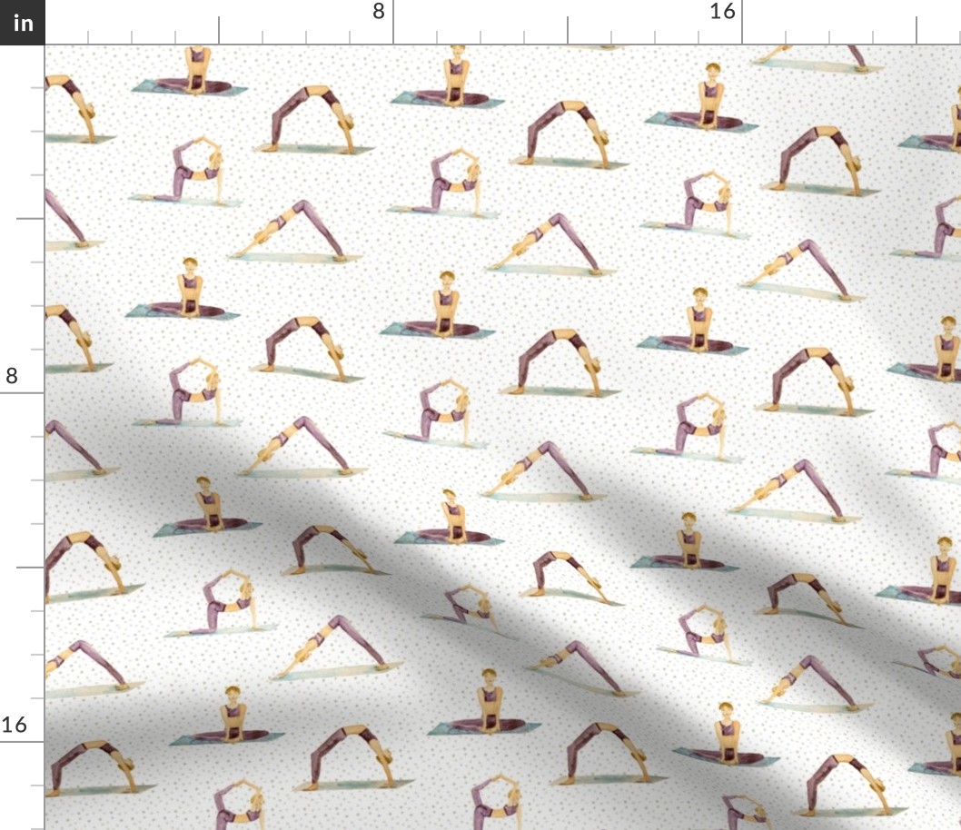 yoga pattern with dots - self care stretching in watercolor