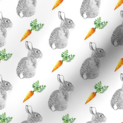 Watercolor Gray Easter Bunnies and Carrots