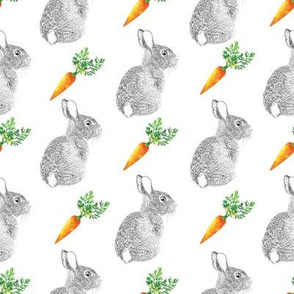 Watercolor Gray Easter Bunnies and Carrots