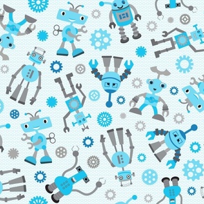 Retro Robots Toss in Blue and Gray