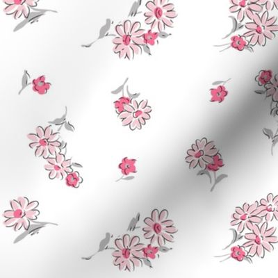 Daisies Pink Gray Large Scale