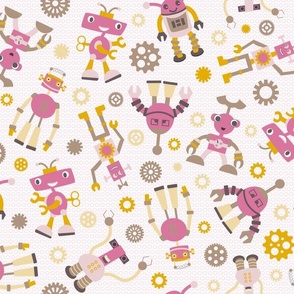 Retro Robots Toss in Mustard Yellow and Pink