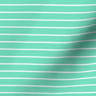Aqua Mint Pin Stripe Pattern Horizontal in White
