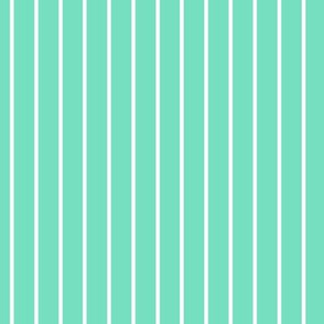 Aqua Mint Pin Stripe Pattern Vertical in White