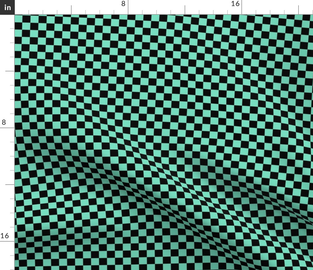 Checker Pattern - Aqua Mint and Black