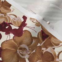 Earthtone orchids, burgundy cream/medium scale