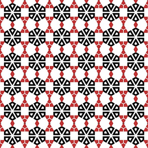 Red, black and white kaleidoscope, geometric