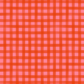 Watercolor gingham - pink and orange 