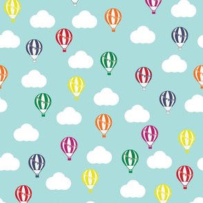 Light Blue with Multicoloured Hot Air Balloons and Clouds