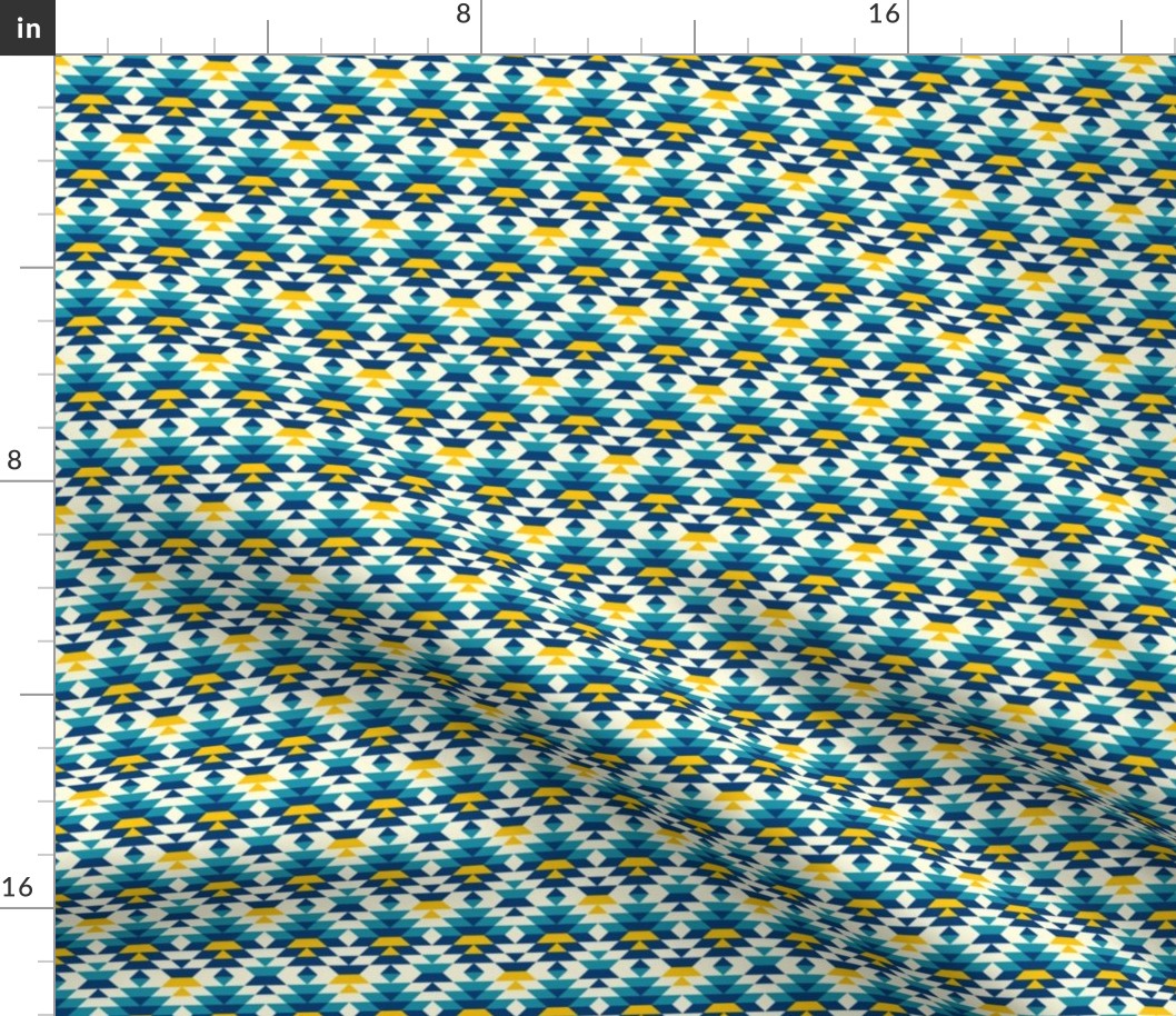 Aztec diamonds small scale teal blue yellow