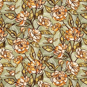 Chalk Pastel Peonies in Soft Apricot and Sage Green - small