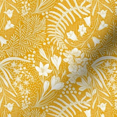Forest Flowers reimagined paisley pattern mustard yellow small scale