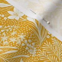 Forest Flowers reimagined paisley pattern mustard yellow small scale