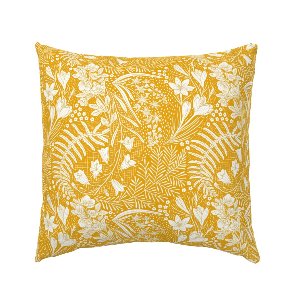 Forest Flowers reimagined paisley pattern mustard yellow medium scale
