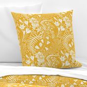 Forest Flowers reimagined paisley pattern mustard yellow medium scale