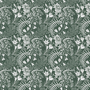 Forest Flowers reimagined paisley pattern dark green small scale