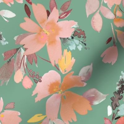 Summery oleander floral watercolor Green