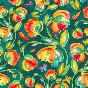 spectacular spring watercolor floral - teal