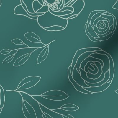 line art floral teal